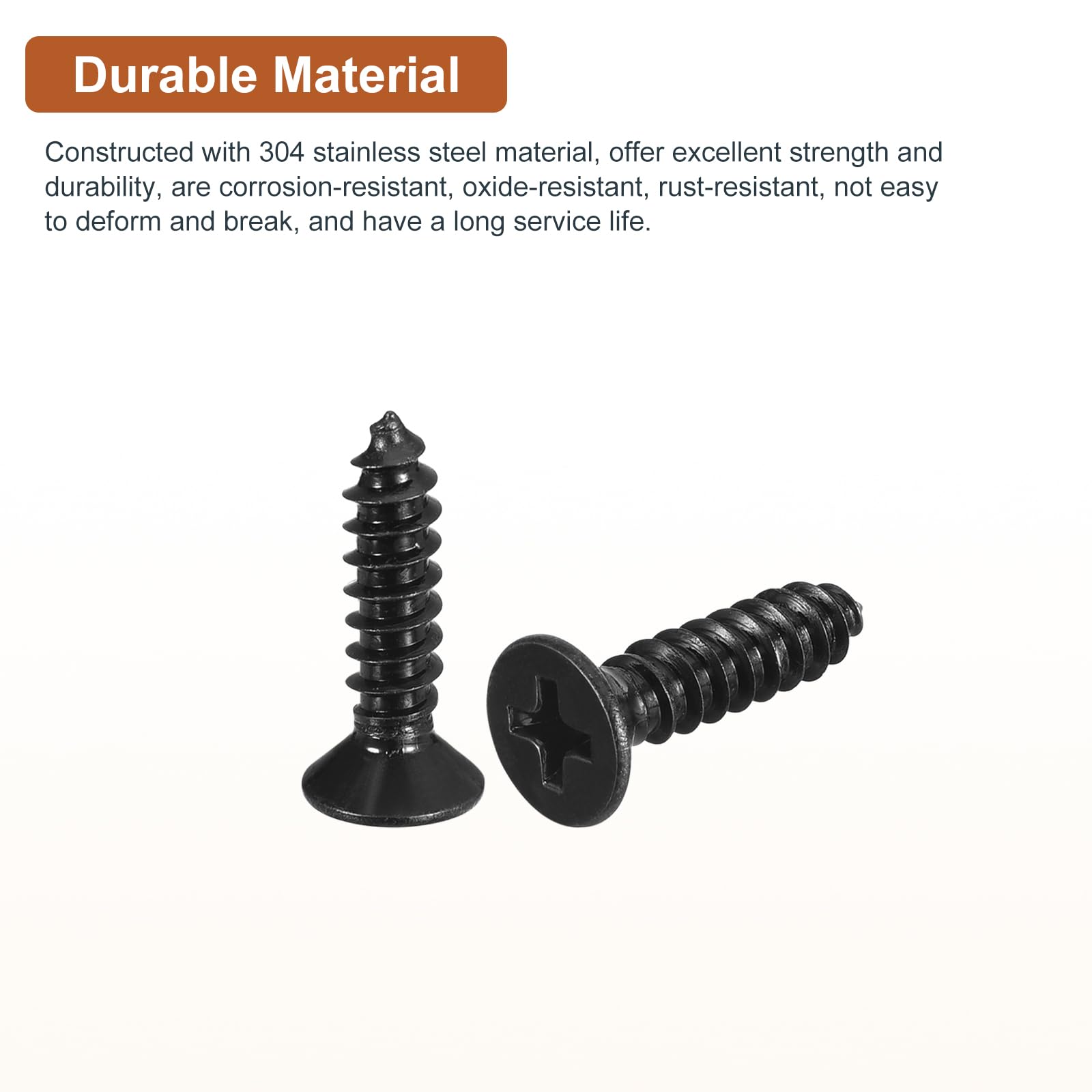 DTGN 100Pcs #10x3/4" Flat Head Wood Screws, 304 Stainless Steel Phillips Self Tapping Screws - Good for Woodworking Furniture - Black - Image 3