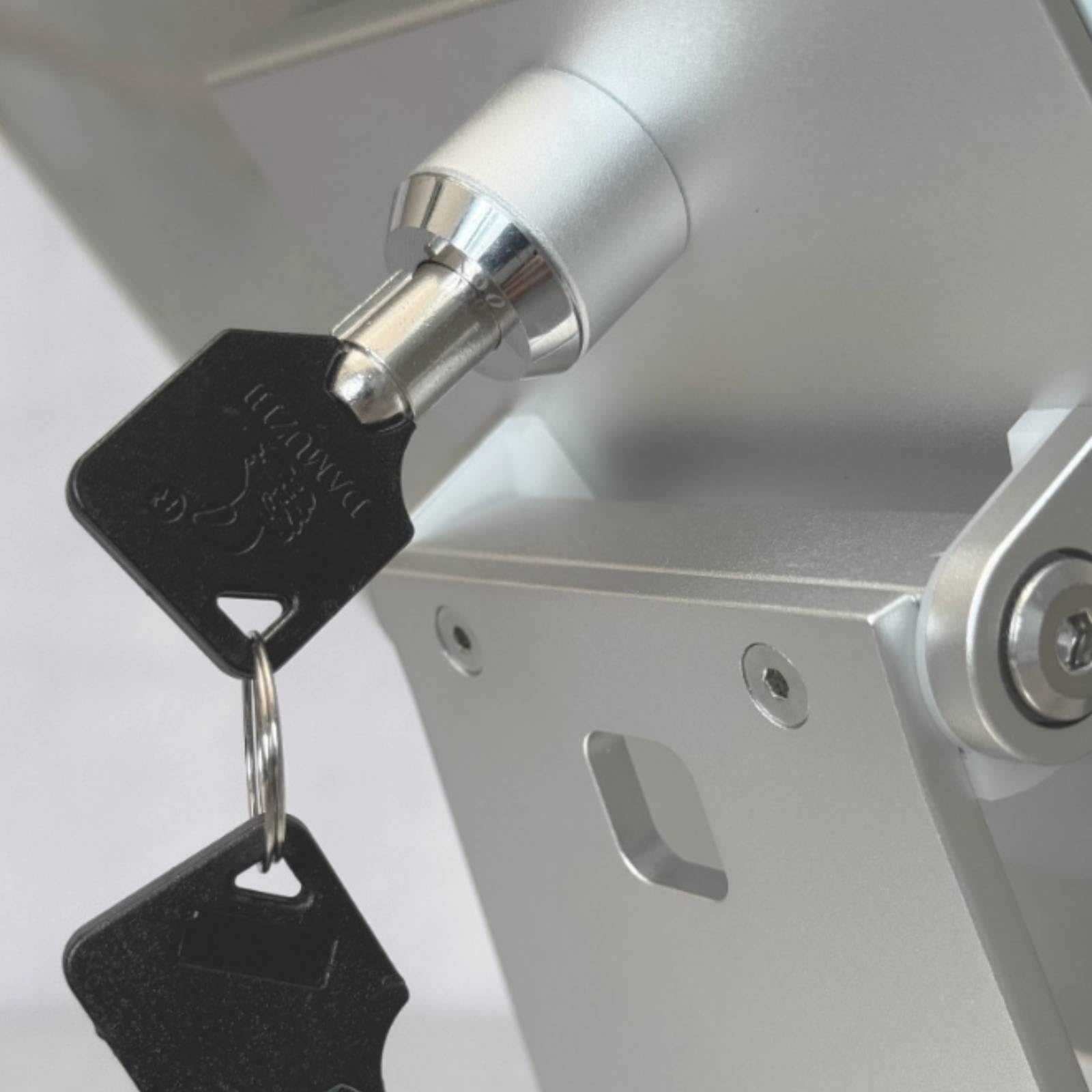 Supporto Tablet in Alluminio Supporto da Scrivania Piattaforma Stabile Colonna Regolabile Staffa con Chiusura a Chiave Profilo Compatto con Bordi