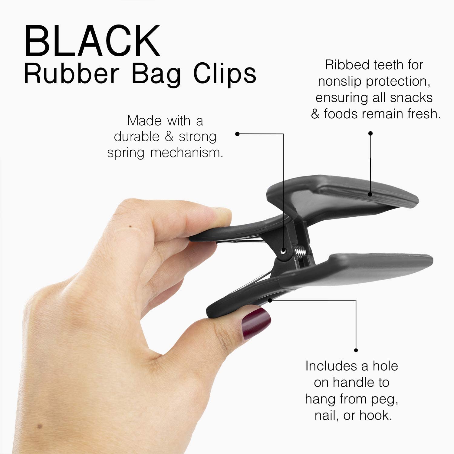 COOK WITH COLOR Food Clips - Wide Heavy Duty Chip Clips, Large Bag Clips for Food Storage with Air Tight Seal Grip, Pack of 4, Black