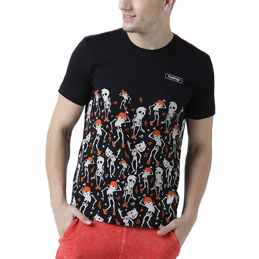 HUETRAPMens Bold and Beautiful Black Printed T Shirt