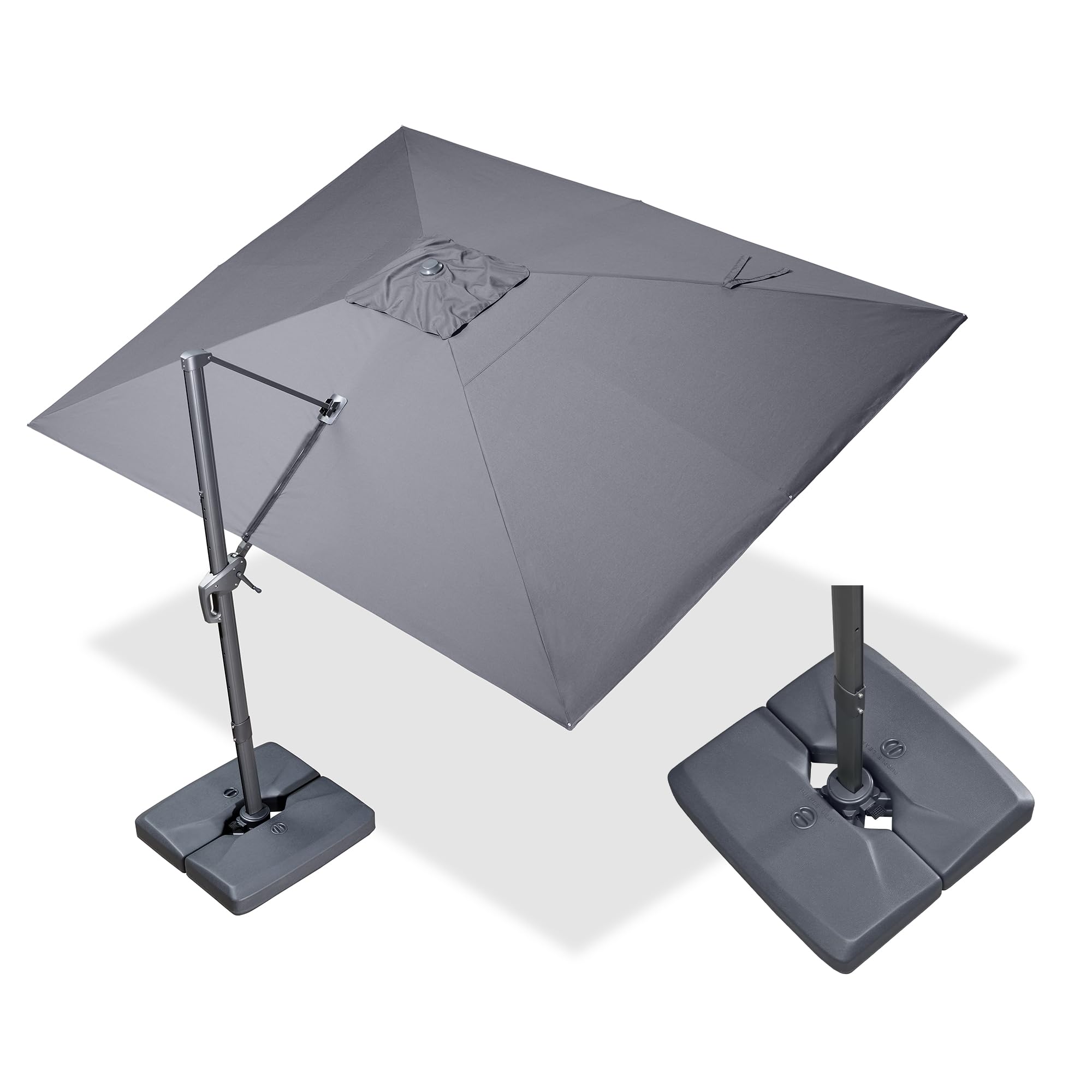PURPLE LEAF 10' X 13' Rectangle Cantilever Umbrella with Base Outdoor Large Aluminum Patio Umbrella with 3-Year Fade Resistance Recycled Fabric and 360-degree Rotation for Deck Pool, Graphite Grey