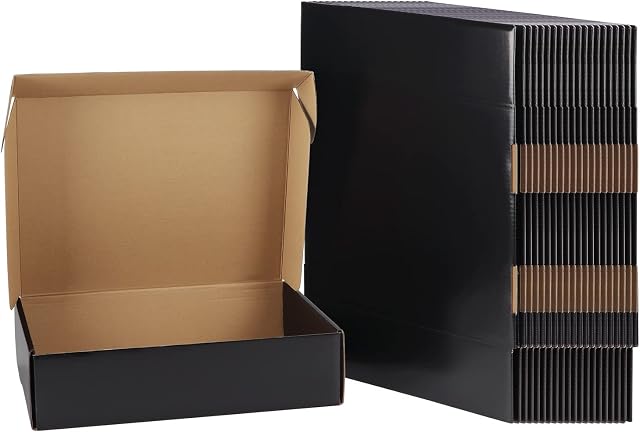 EXYGLO 12x9x3 inch Cardboard Postal Boxes 20 Pack, 305x229x76 mm Black Gift Boxes for Packaging, Medium Shipping Box Mailers for Posting Mailing Small Business