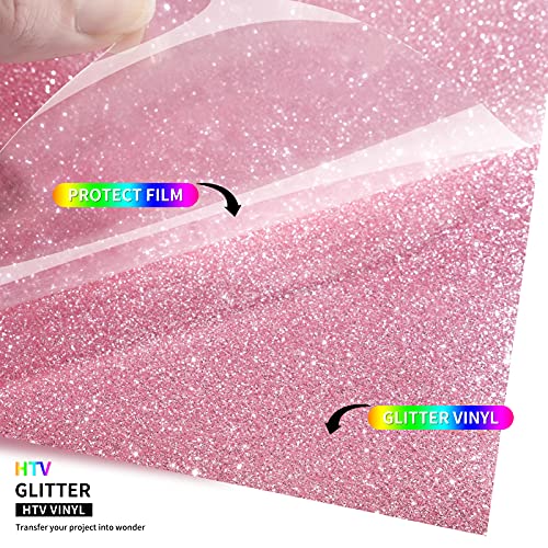 Pink Glitter HTV Glitter Heat Transfer Vinyl 12in.x5ft Glitter HTV Vinyl Iron on Vinyl for Cricut T Shirts by TransWonder (Baby Pink) - Thumbnail 2