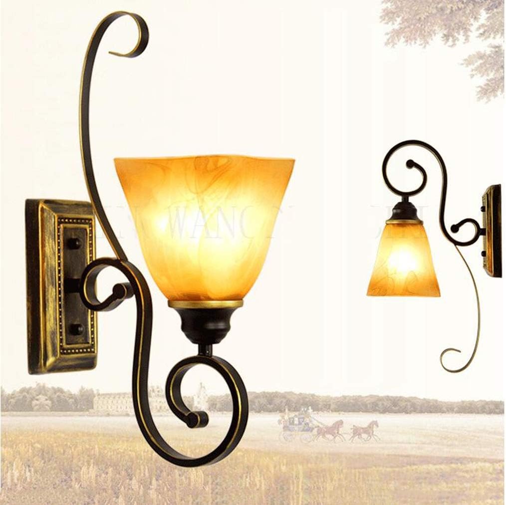 Pull Chain Wall Lamp Sconce E27,Metal Retro Glass Shade Pull Chain Light Fixtures (Color : Bronze)