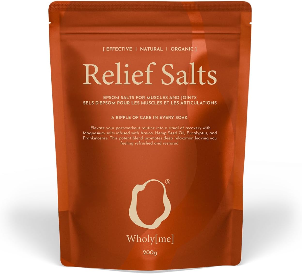 WholyMe Epsom Salt Bath Salts - Natural Bath Soak for Muscle and Joint Recovery - Made in the UK - Arnica, Frankincense and Eucalyptus Essential Oil - Great for Post Workout and Relaxation - 200g