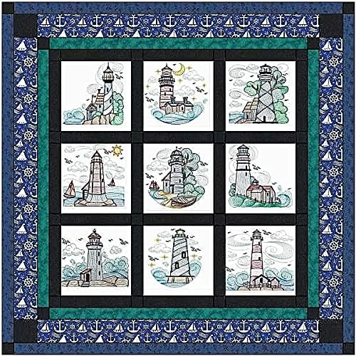 Material Maven Quilt Kit Sea to Sea LighthousesPre Cut Ready to SewFinished Embroidery Multi Color