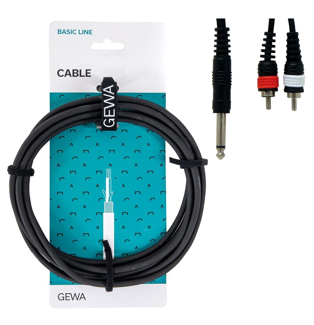 Alpha Audio 190105 3 m 1x 6.3 mm Stereo Jack Plug to 2x 6.3 mm Mono Jack Plug Basic Line Y-Cable