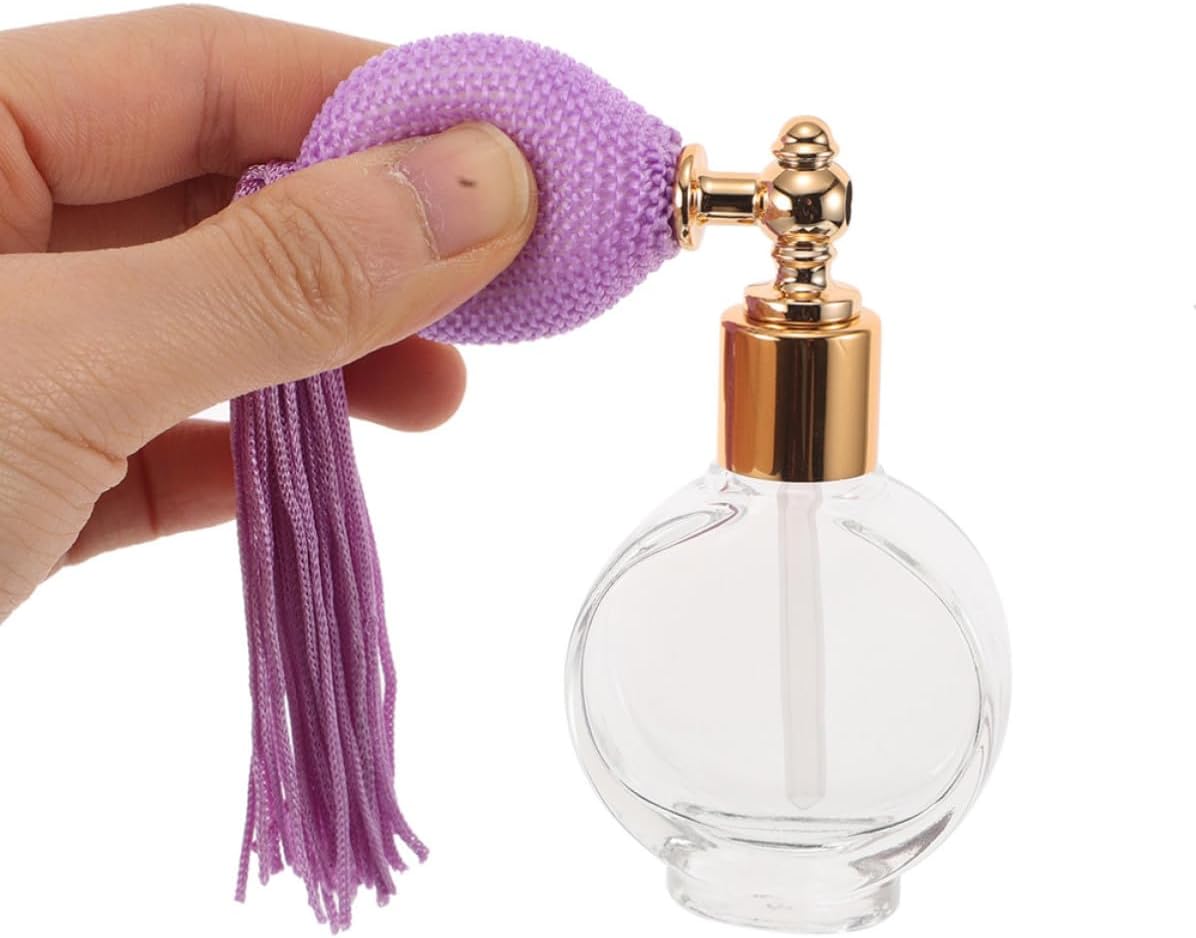 Refillable Glass Perfume Atomizer Bottles Efficient Powder Spraying 2pcs with Unique Tassel Design Portable round Ball Flat Bottles for Makeup and Daily Touch