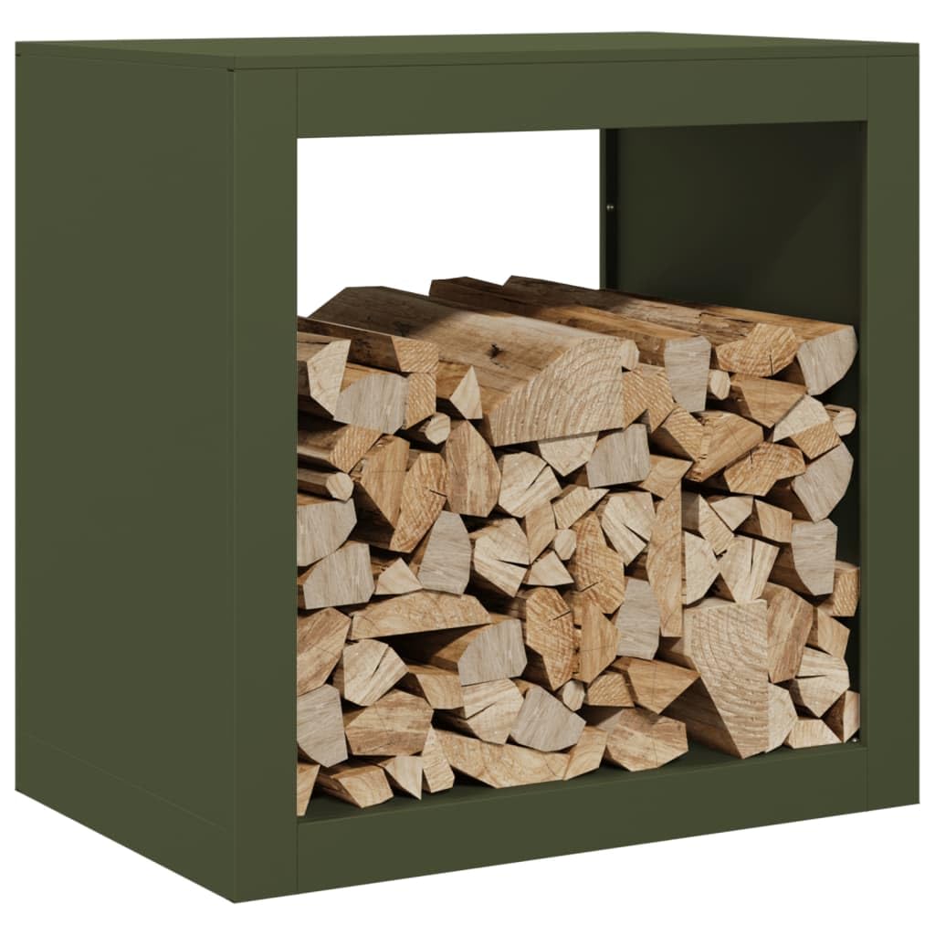 Homgoday Leñero de Acero Verde 60x40x60 cm, Soporte para leña, Almacenamiento de Troncos, Estante para leñas, Soportes para leña