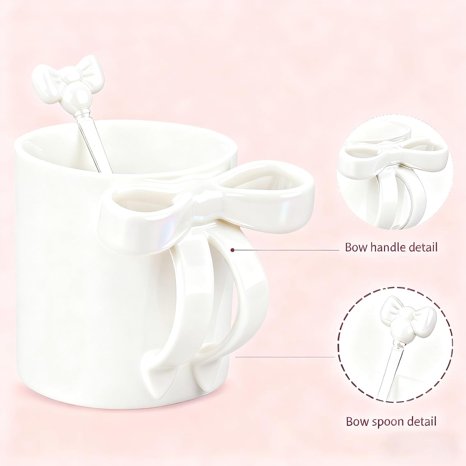 Bow Coffee Mug Ceramic Coffee Cup 12 OZ Coquette Porcelain Tea Cup White Bow Cute Mug for Women Girl - Image 3