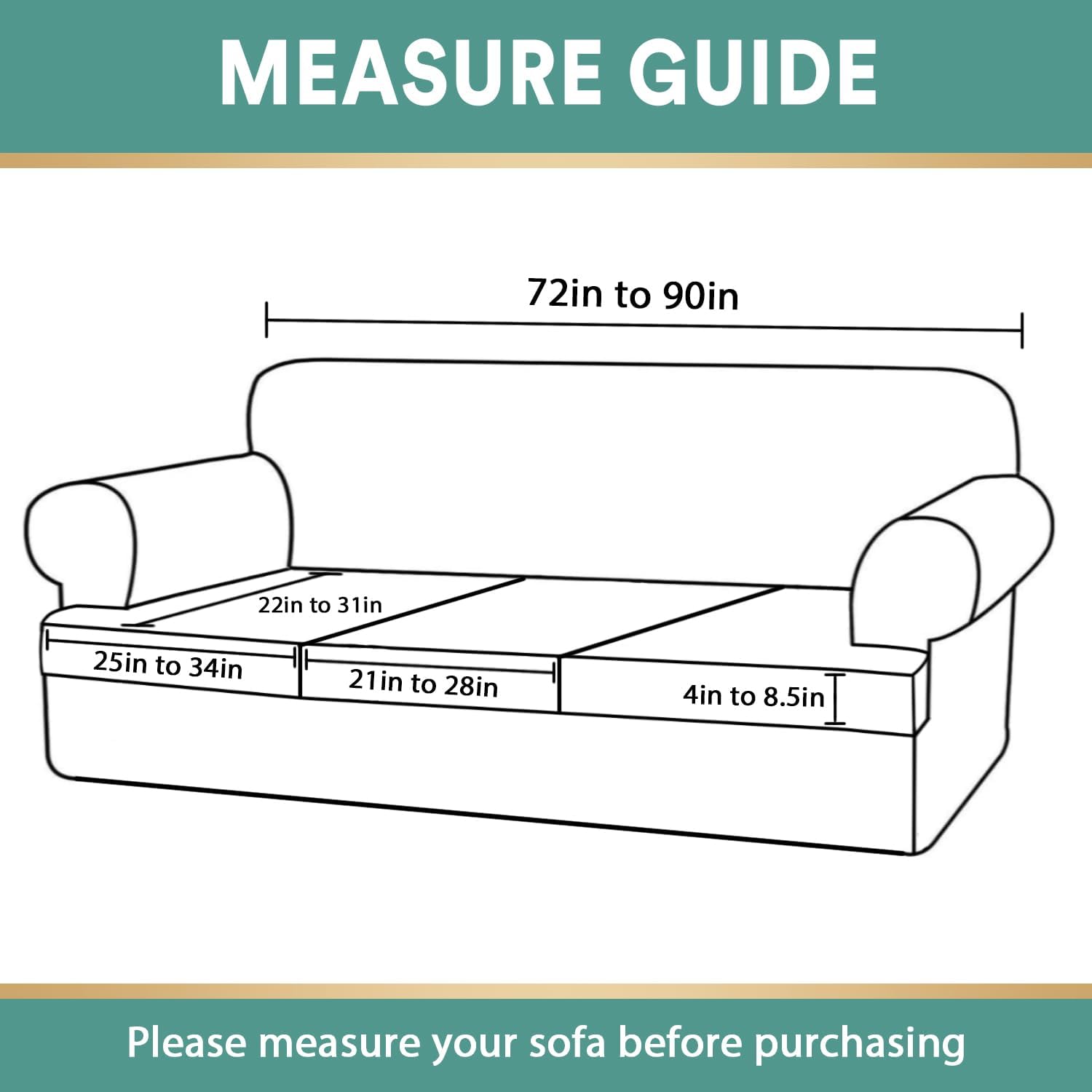 4 Piece Sofa Slipcovers T Cushion Couch Cover High Stretch Sofa Covers for 3 Cushion Couch with 3 Individual T Cushion Covers Machine Washable (Khaki, Sofa)