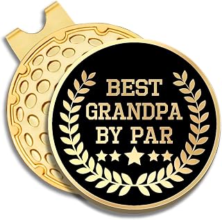 Best Grandpa by Par Black Gold Golf Ball Marker with Magnetic Hat Clip, Funny Golf Gifts and Accessories for Men Grandfather, Retired for Golf Fan Golfer, Golf Novelty Gift