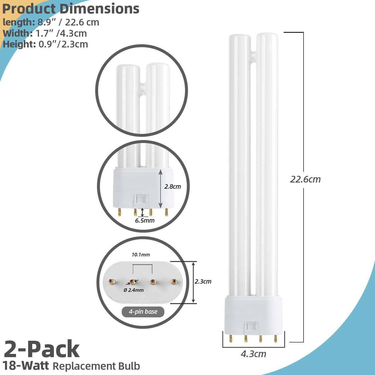 2G11 18W Replacement Bulbs with 4 Pin Base, 2 Pack | H-Shaped Twin Tube Light Bulb Fit for Indoor & Outdoor 18W Appliance Light Lamps, Blue Light