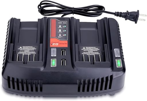CMCB124 Dual Port Charger Replacement for Craftsman 20V Max Battery Charger, Compatible with V20 Lithium Batteries CMCB101 CMCB204 CMCB202 CMCB201 CMCB209 CMCB205 CMCB102 CMCB100 Power Tool