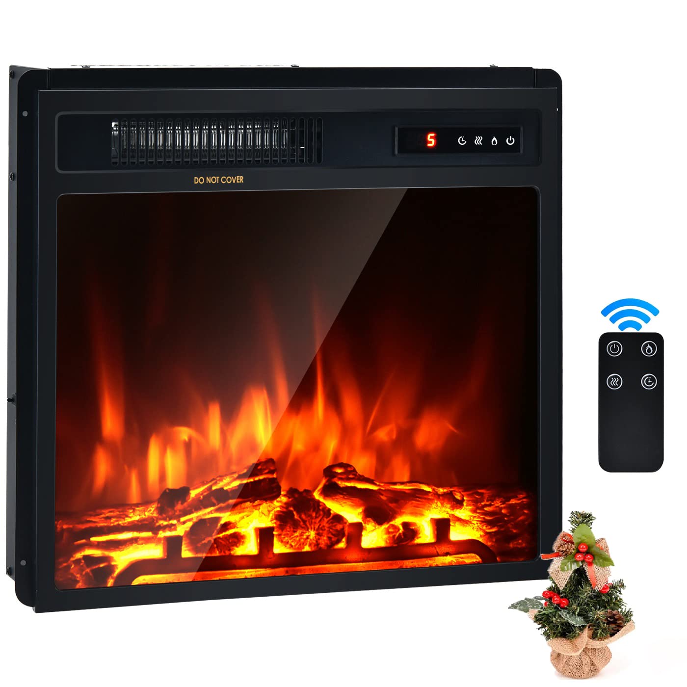 SIMOE 18 Inch Electric Fireplace Inserts Heater, 750W/1500W Wall Recessed with 5 Brightness Settings, 0.5-9 H Timer, Remote Control, No-Install, Energy Efficiency, Fireplace Heater for Indoor Use