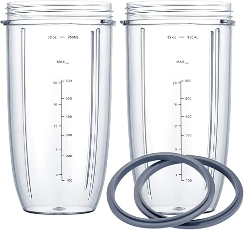 Vasos de repuesto para batidora Nutribullet, vasos de escala de medición de 32 onzas, 2 juntas de goma, compatibles con batidoras NutriBullet de 600
