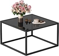 Vista 1 de SAYGOER Mesa de Centro de Vidrio Negro Pequeña Mesa de Centro Moderna 26.7 pulgadas Cuadrada de Vidrio Templado Mesa Central de Acento para Sala
