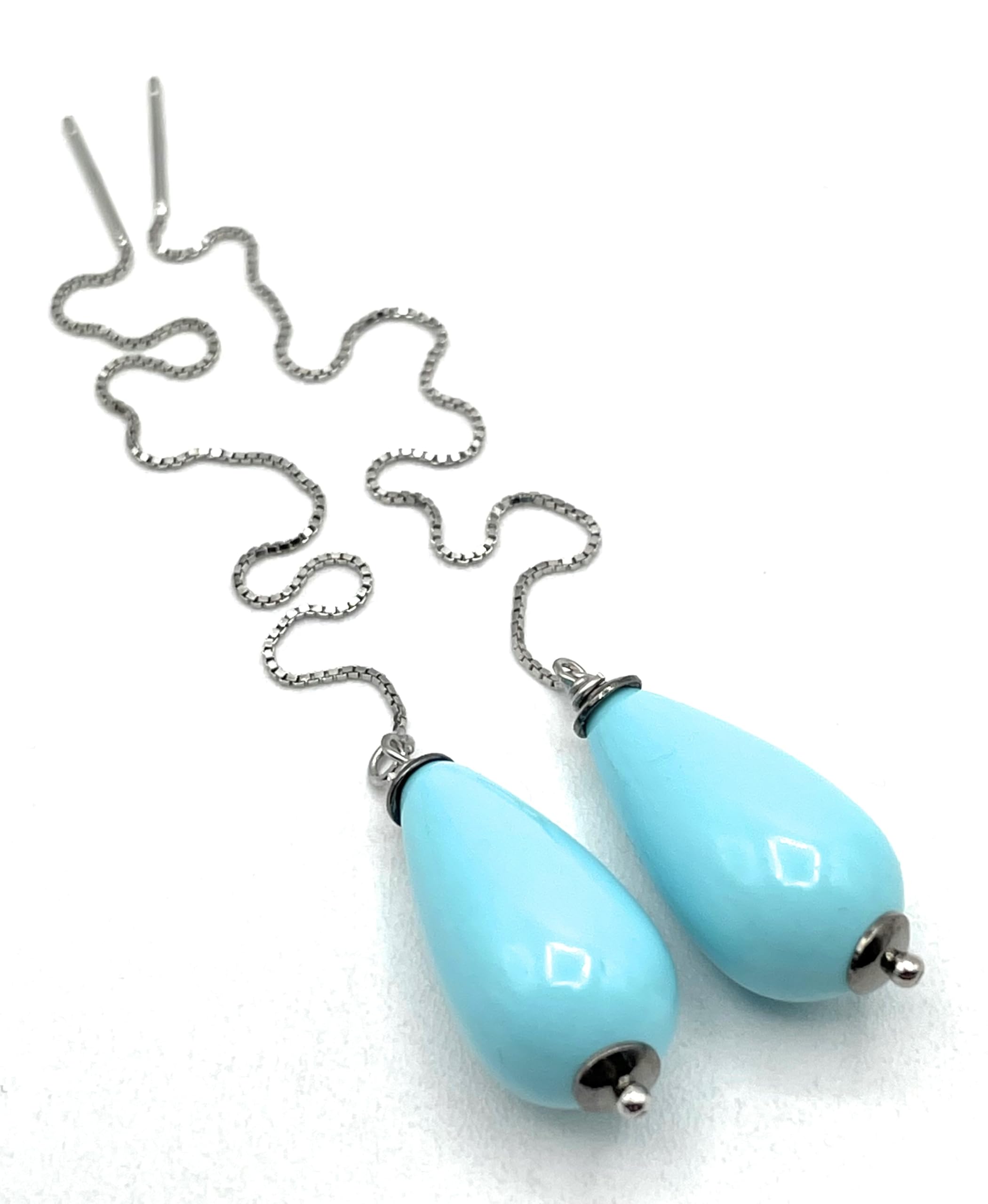 Pendientes Lagrimas Turquesas y Plata 925 Made in Italy, Joyas Artesanales Minimalistas, Regalo para Mujer
