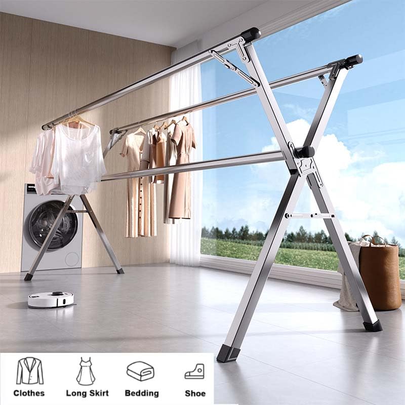 Étendoir à linge acier inoxydable durable de 200 cm avec pinces intégrées - 2