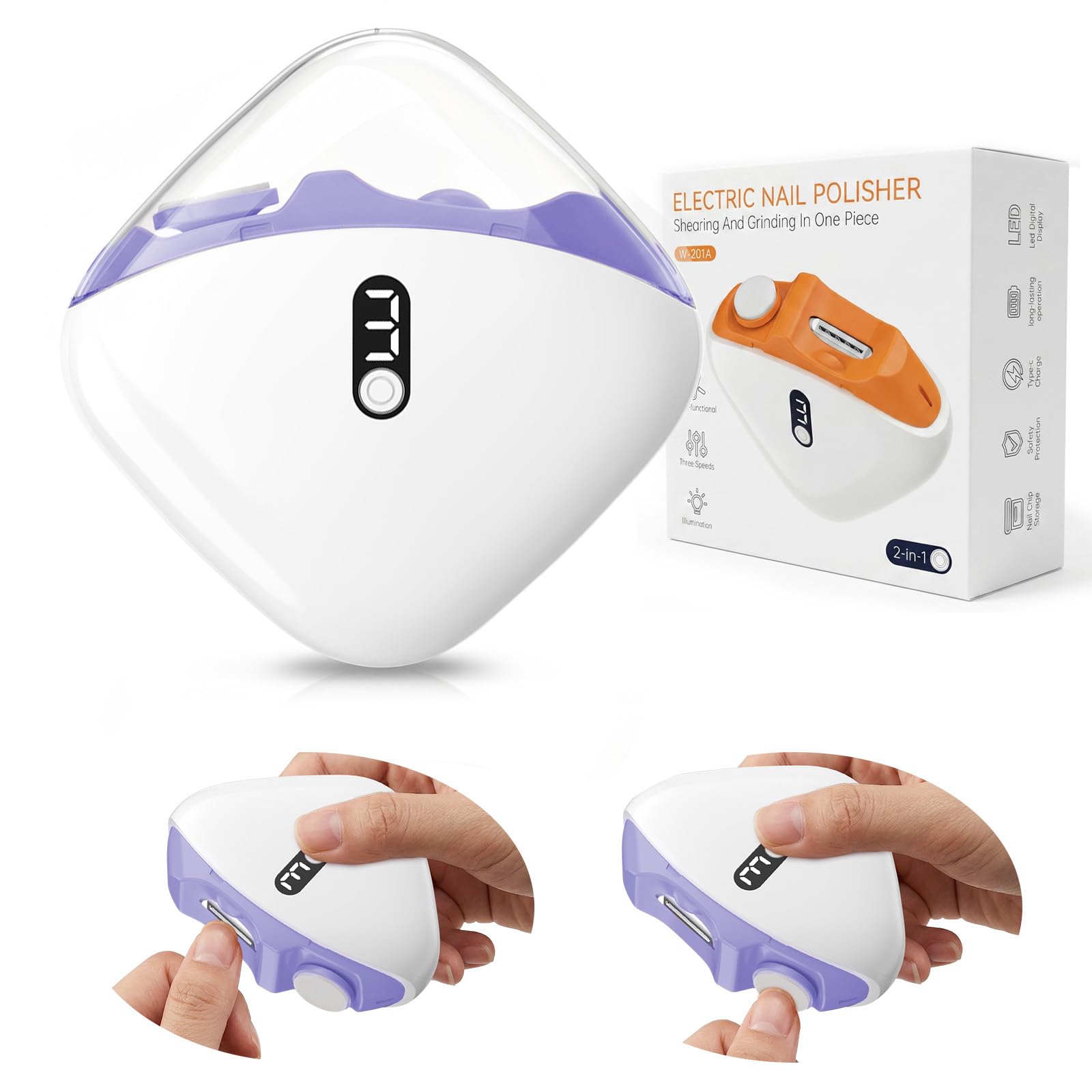 Coupe-ongles électrique violet 2 en 1 avec polisseuse 3 vitesses - 8