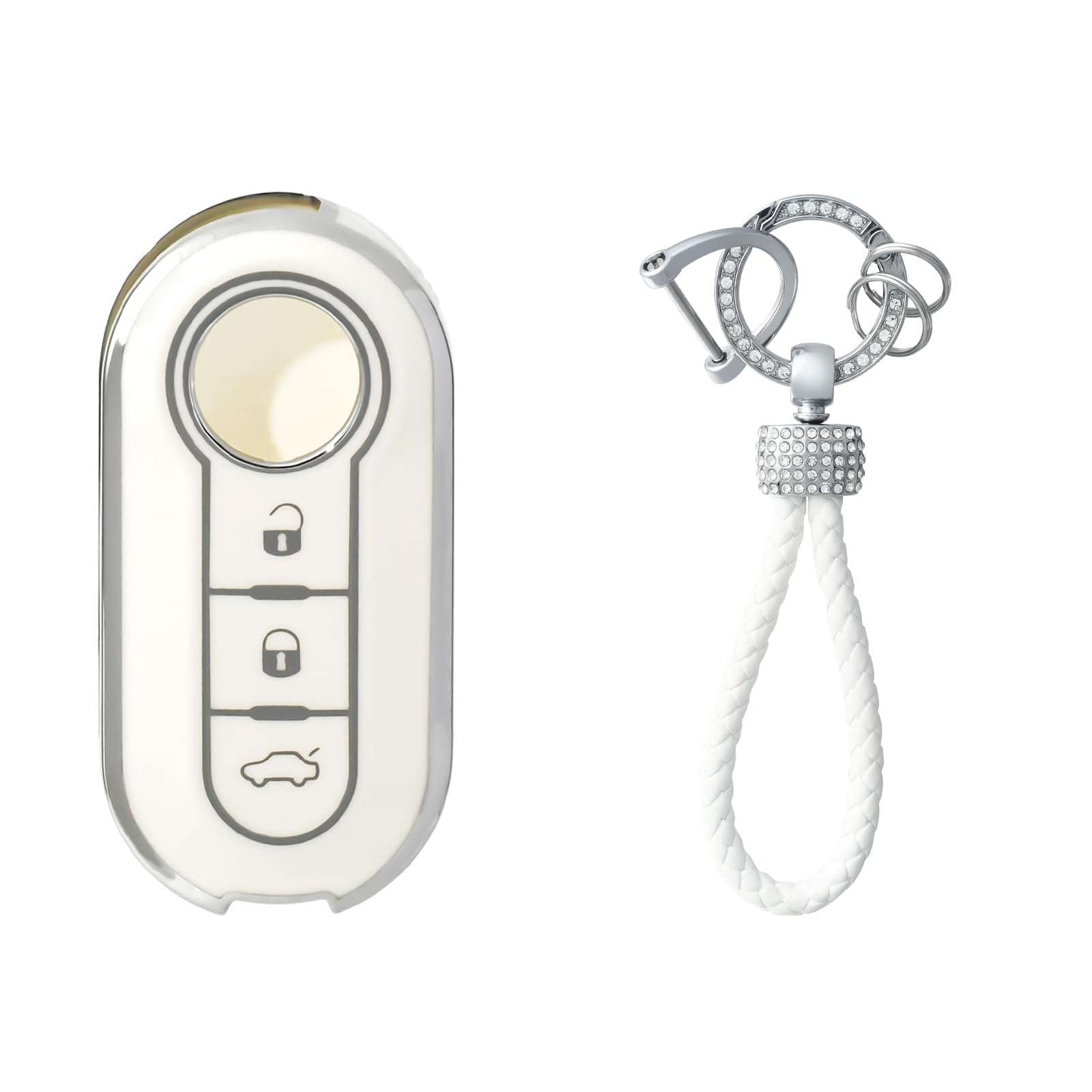 Coque Clé Voiture TPU Pour Fiat 500, Punto, Panda, Abarth – Étui Protection Flip Key – Design Élégant Doré/Argenté
