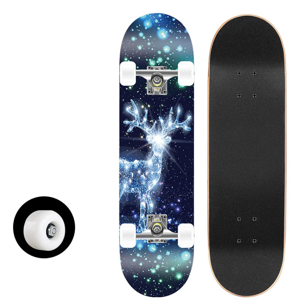 Skate Ciervo Brillante Skateboard 80x20 cm 7 Capas de Madera de Arce con Rodamientos ABEC-7 Skateboard Niña Monopatin Niños Skate Completo Adecuado para Principiantes Adulto Longboard