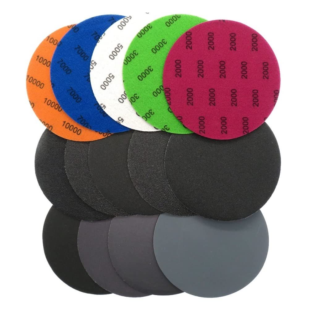 50PCS Papier abrasif sec et humide 5 pouces 125mm Papier abrasif 320-10000 Grit Assortiment Hook & Papier abrasif en boucle pour le polissage, 50PCS