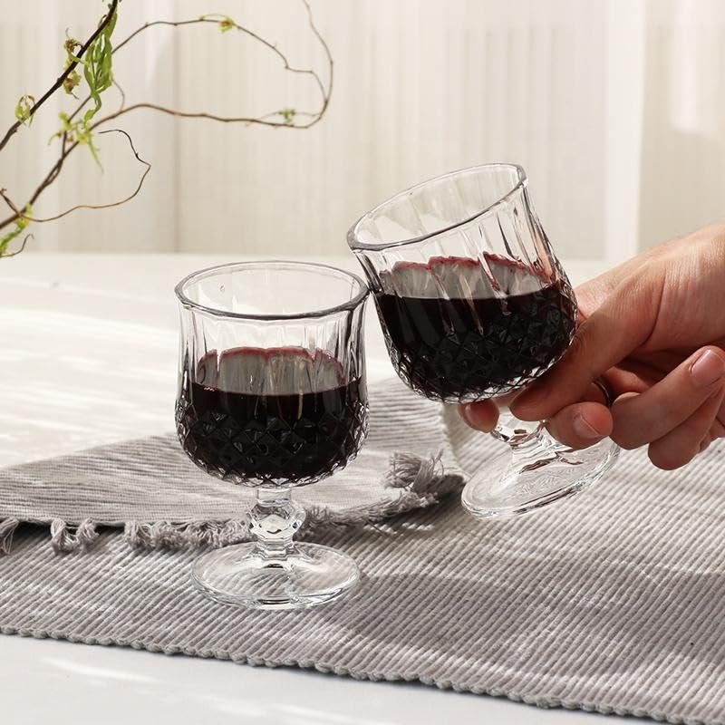 DOMINGO HUB® Crystal Brandy Glass, Whiskey - Wine Glass Set of 2, 190 ML Sherry, Juice, Cognac, Snifter Glasses, Diamond Glasses, Great for Spirits, Drinks, Bourbon, Cocktail Made in Europe Elegant 4