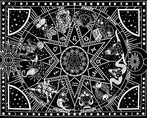 Amajoy Tapisserie Murale Tenture Murale Hippie Tarot Carte Tapisserie Bohème Soleil Et Lune Tapisserie Murale pour Chambre Salon Dortoir 12 Constellation Tapisserie (130x150 CM) Cover