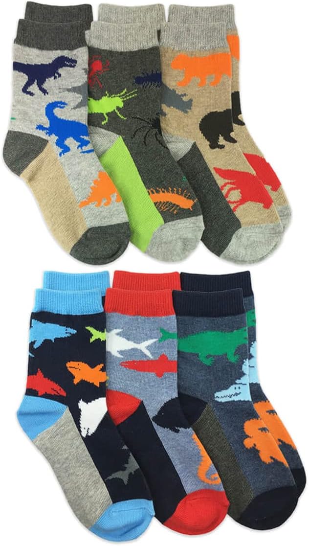 Fun Assorted Animals Pattern Cotton Crew Socks 6 Pair Pack Sockshosiery