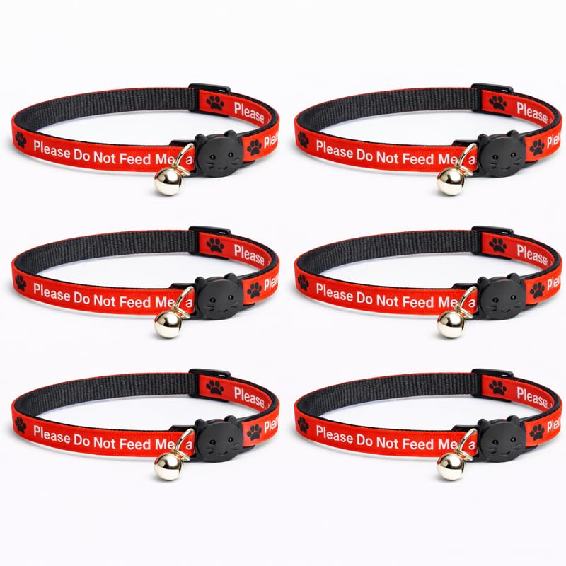 Worded Cat Collars – Please Do Not Feed Me, I Am Microchipped | Safe Quick Release Breakaway Buckle | Zacal Cat Collars (Pack of 6, Red, Please Do Not Feed Me)