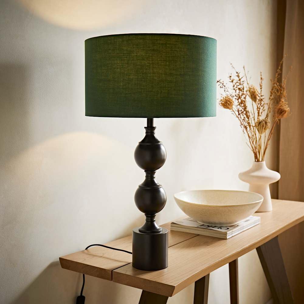 Valuelights Green Drum Declan Metal Candlestick Table Lamp With Shade And Bulb