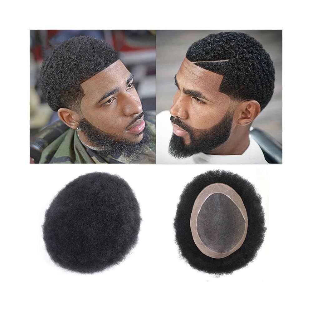 Tupecik męski Peruka męska Afro Curly z ludzkich włosów 8" x 10" Fine Mono i NPU Round Base Men Hair Unit Treski