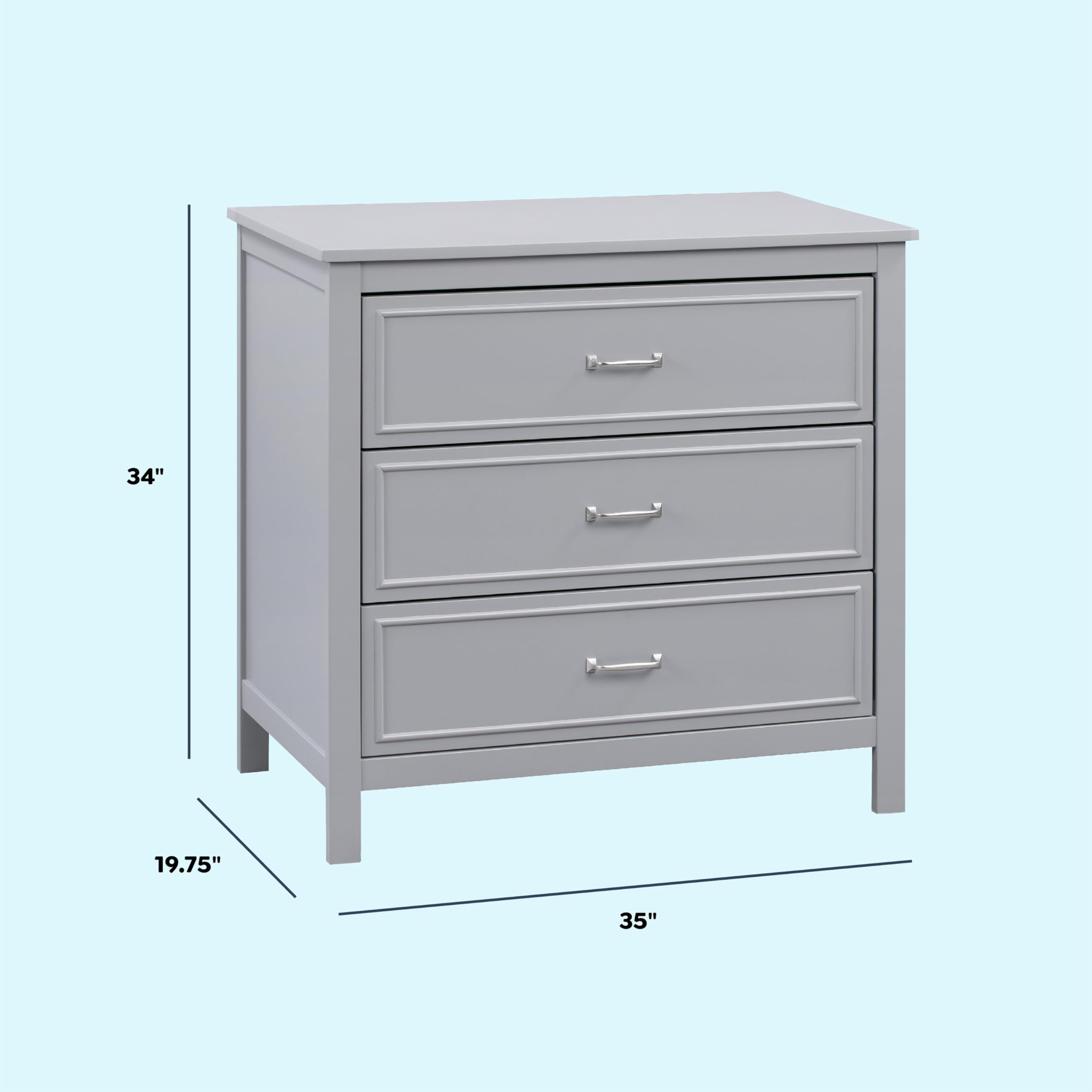 Davinci Charlie 3-Drawer Dresser, GREENGUARD Certified - Grey | Wooden Chest of Drawers - Easy to Assemble Baby Dresser for Nursery, Bedroom, Living Room