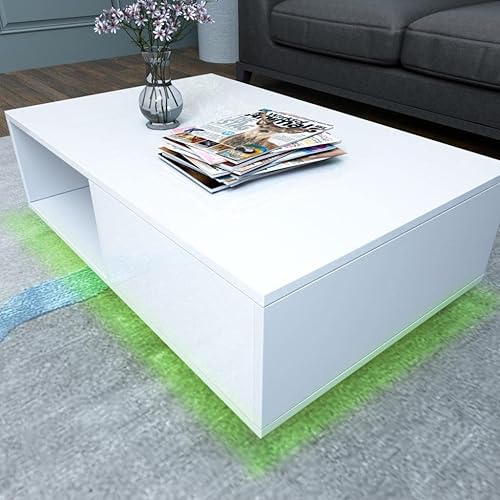 Miniatura 4 de COSVALVE Mesa de centro LED blanca de alto brillo con luces LED de 16 colores mesa auxiliar para sala de estar mesa de sofá moderna mesa de