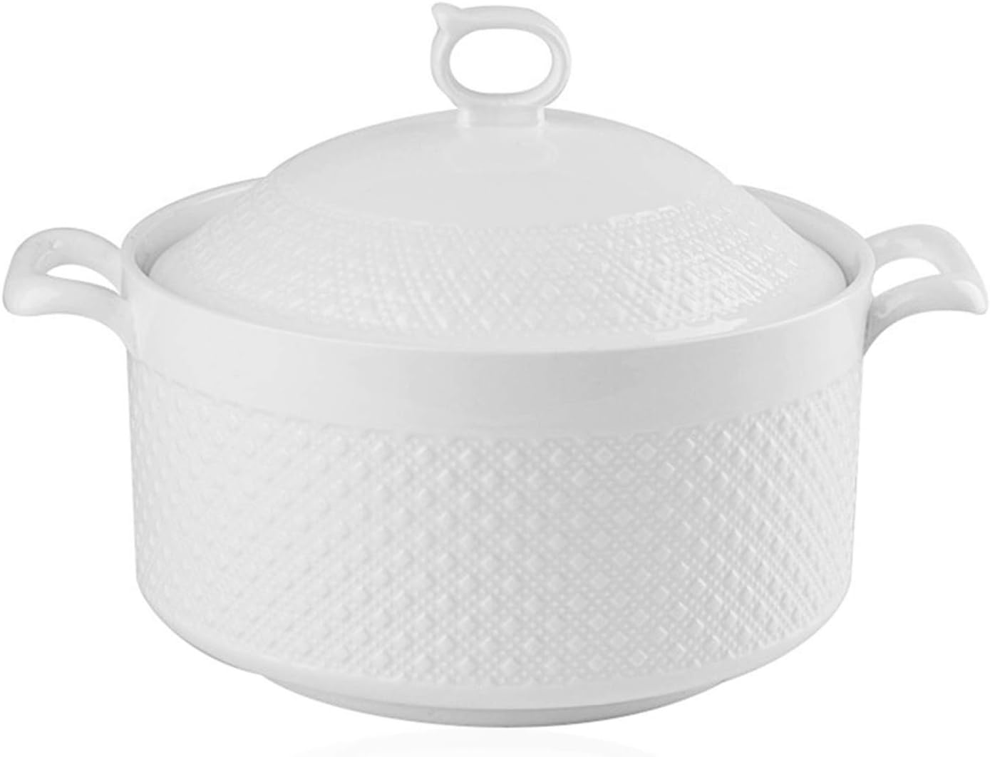 Double Handle Lid Pure White Ceramic 2 Quart Large