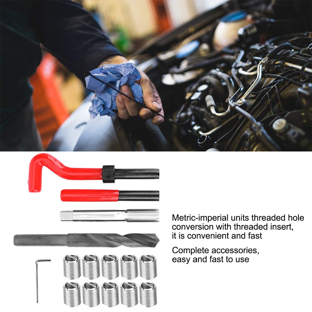 QANYEGN 15Pcs Thread Repair Kit, Stainless Steel Twisted Drill Tap Wrench Threaded Insert Tool, Drill Helicoil Repair Kit for Auto Repairing