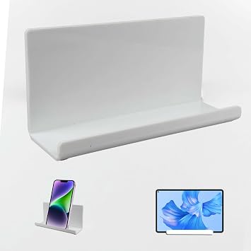 Adhesive Tablet Wall Mounted Phone Holder Acrylic Floating Shelves,eReader Wall Holder Smartphone Holder Stand for Bedroom,Living Room,Dorm,Office Display ShelfWhite
