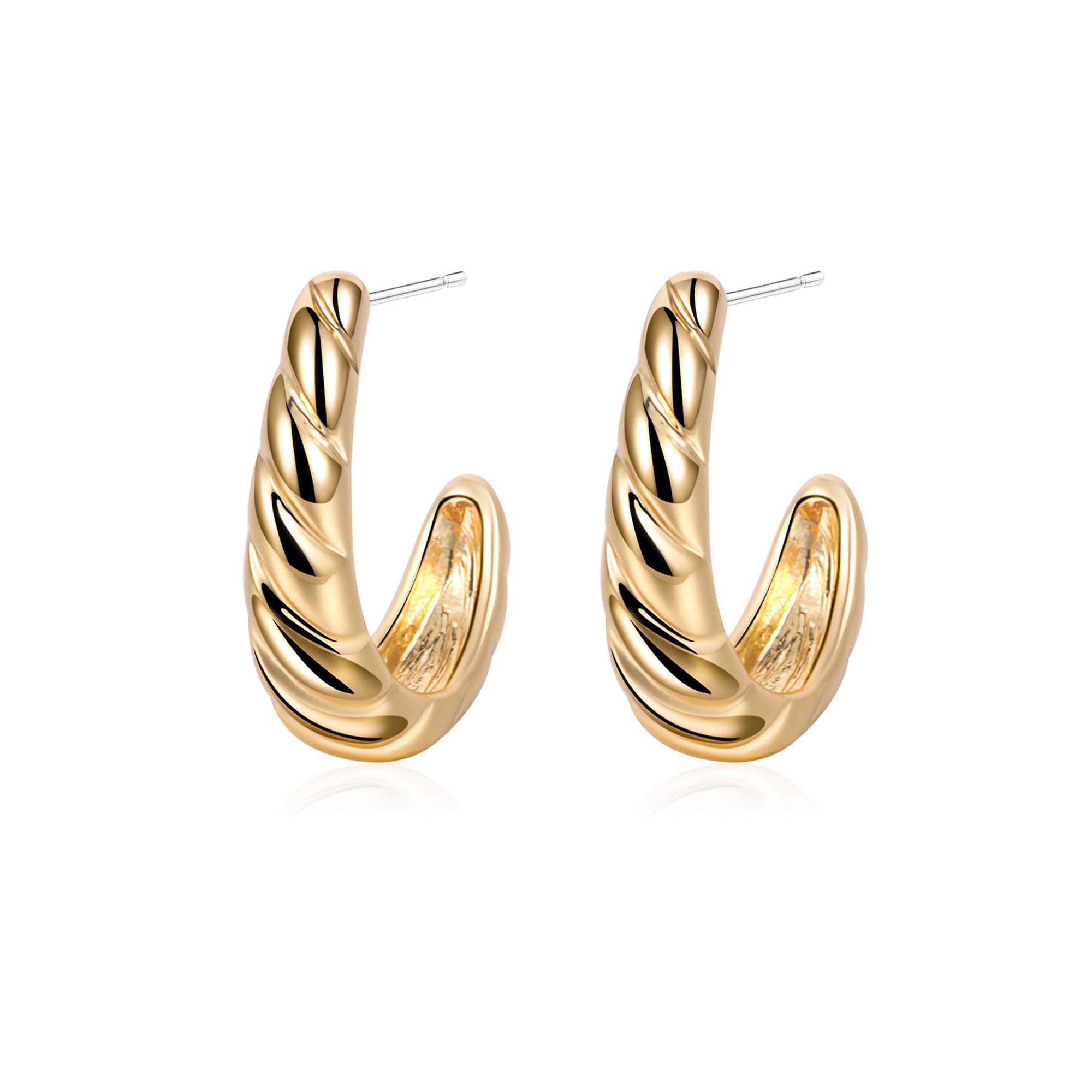 Ellihoop earrings for women, 14K gold-plated earrings, thin and thick open C-shaped earrings, gold-plated earrings for women
