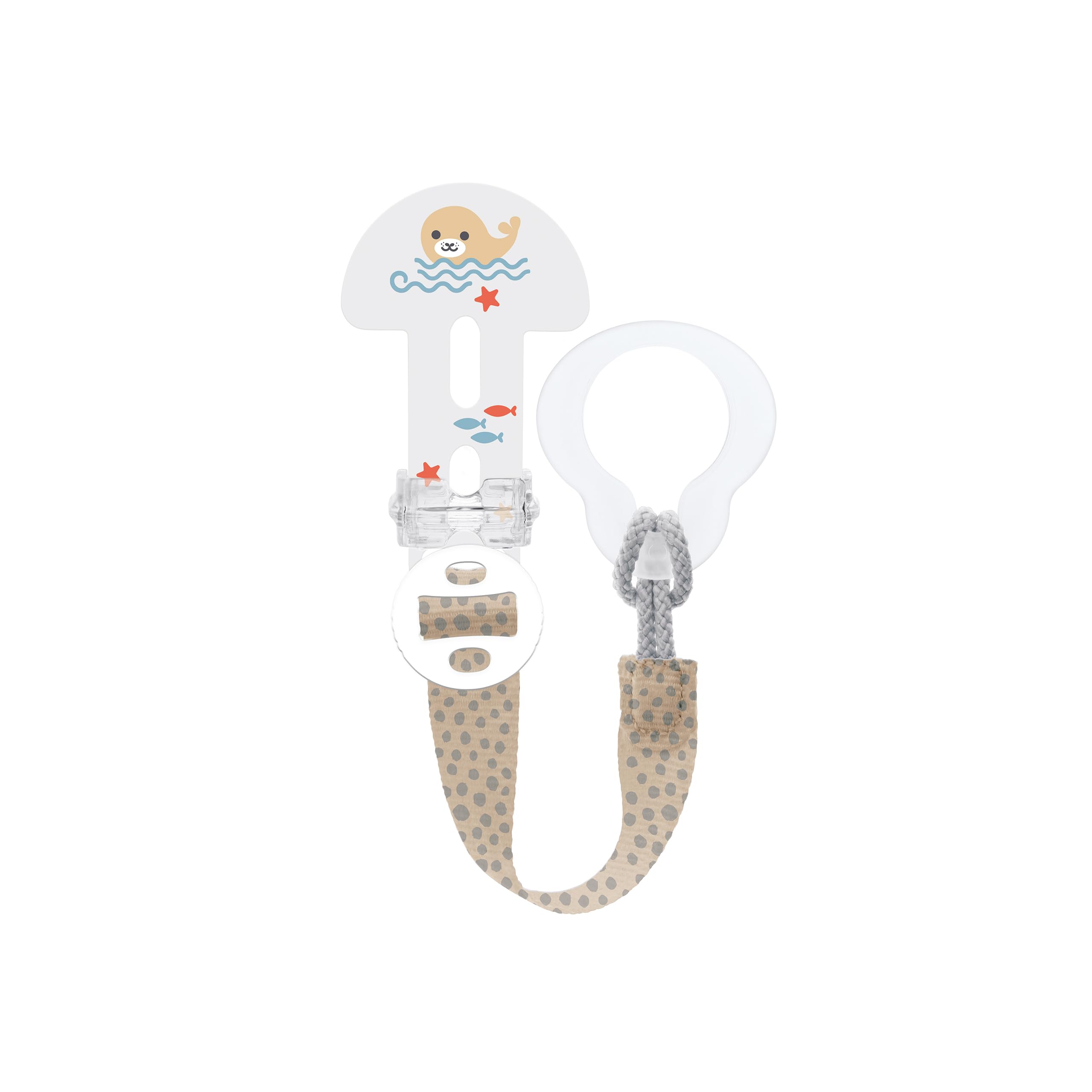 MAM Clip it! Schnullerband, längenverstellbarer Schnullerhalter mit abnehmbarem Ring, passend für Schnuller, Beißringe sowie Spielzeuge, Robbe