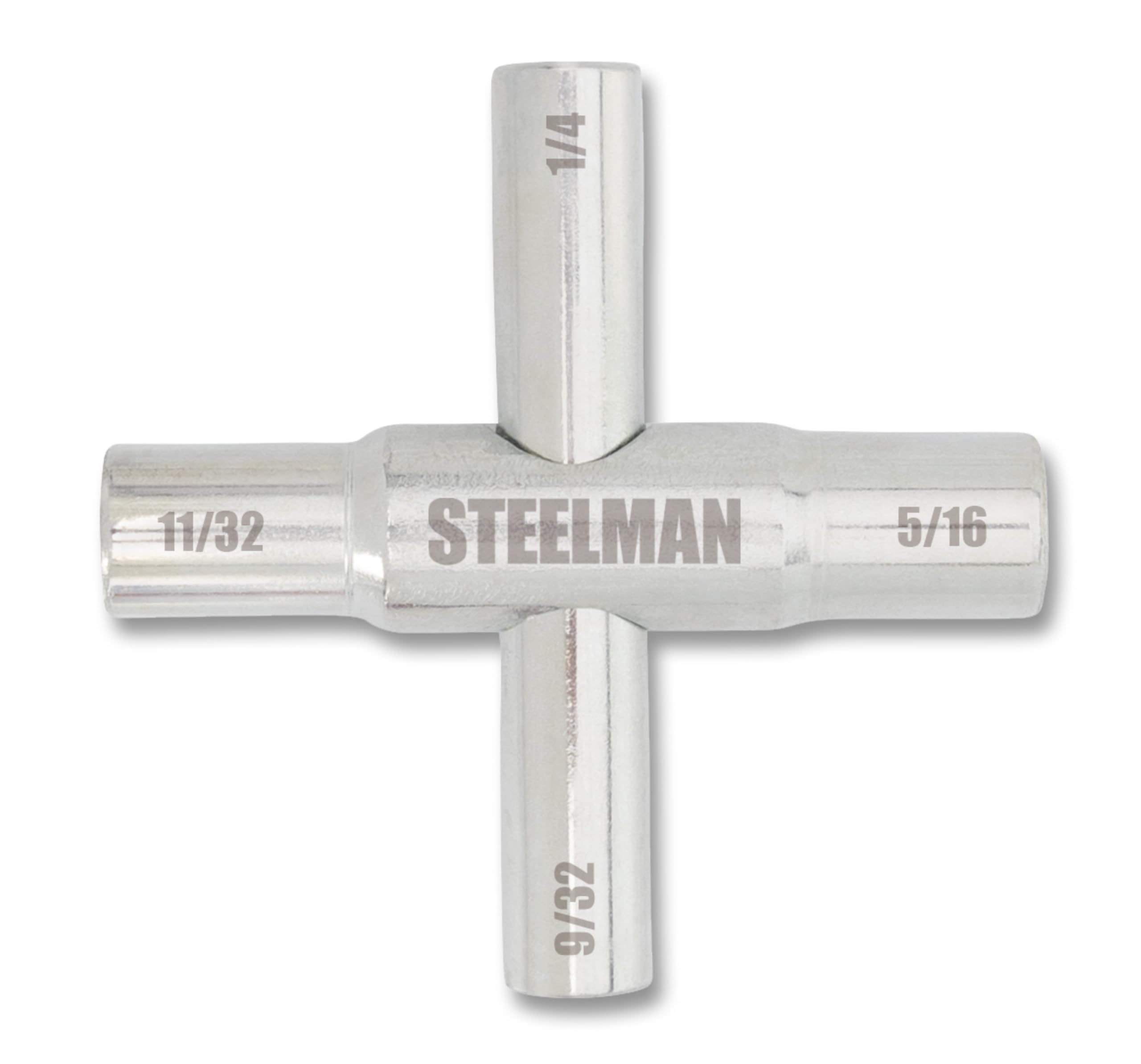 Steelman 4 Way Sillcock Valve Key, 1/4", 9/32", 5/16", 11/32" Multi-Function Utility Wrench for Water Faucets, Valves, and Spigots,