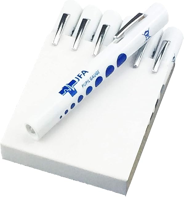 JFA Medical Disposable Pen Torch Light with Pupil Gauge, Pack of 6