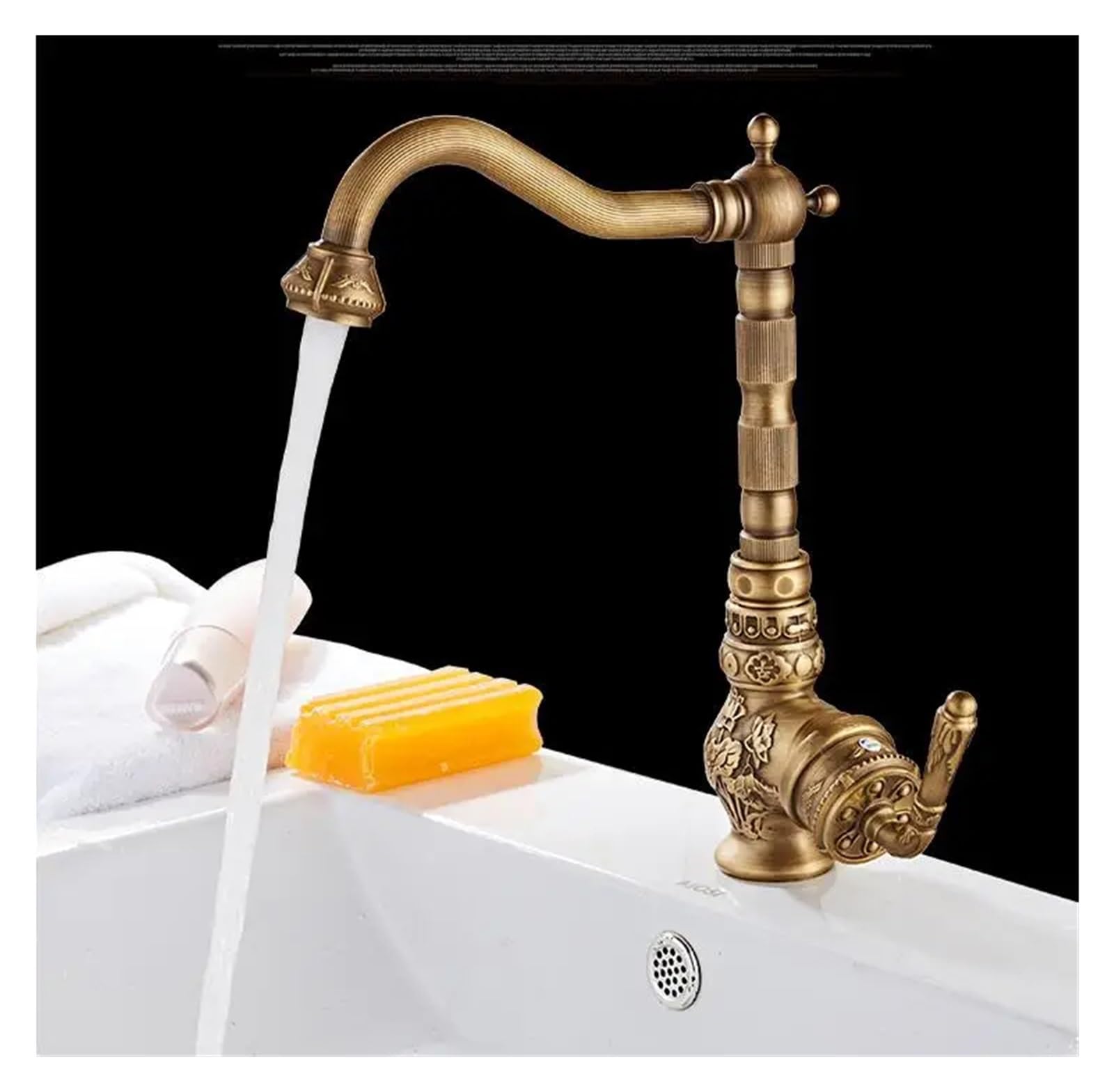 Robinet de cuisine antique en laiton massif sculpté haut de gamme