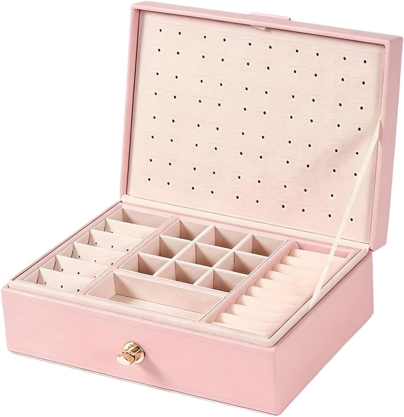 PU Leather Jewelry Box, 2-Tier Display Holder, Storage Case, Removable Tray