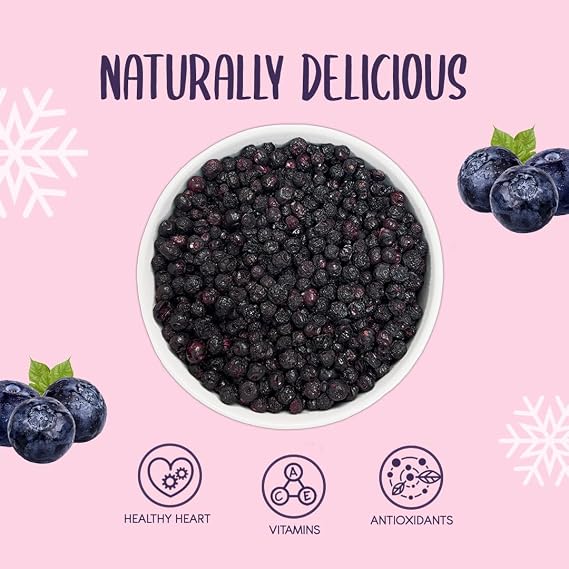 Freeze Dried Whole Wild Blueberry 100g - 100% Natural Blueberries Grown Wild Harvested From Lowbush - Superfood Non-GMO Freeze Dried Berry Fruit Perfect for Baking, Smoothie, Porridge Oats or Snacking