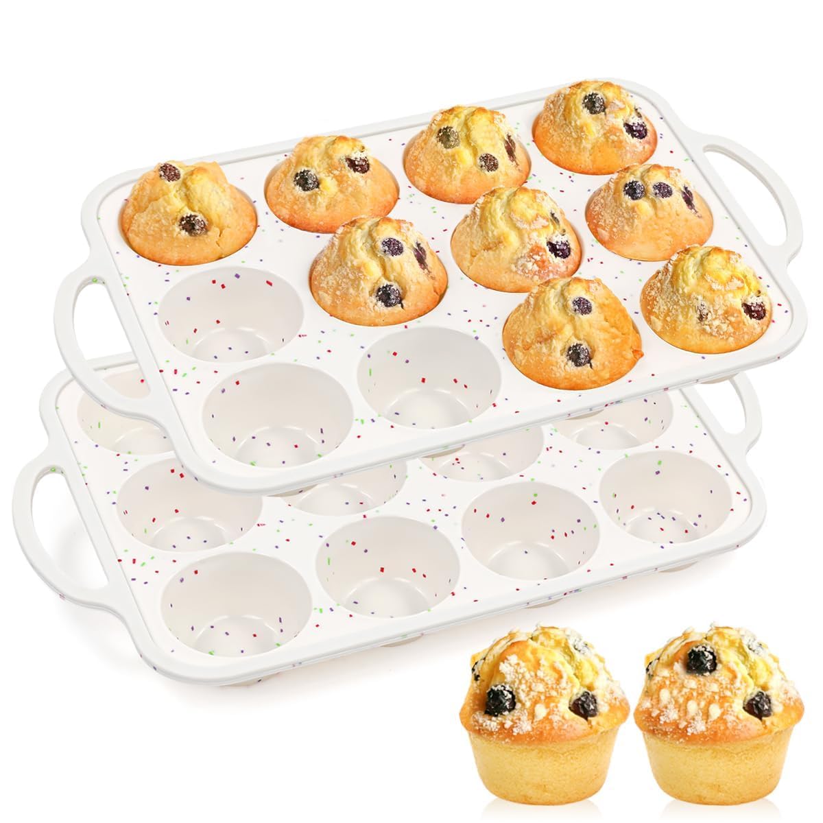 Silicone Muffin Pans for Baking, Metal Reinforced Frame 12 Cups Regular Size Silicone Cupcake Pan Nonstick Muffin Tin for Baking Muffin, Cupcake, Frittatas,BPA Free, Silicone Molds Dishwasher Safe