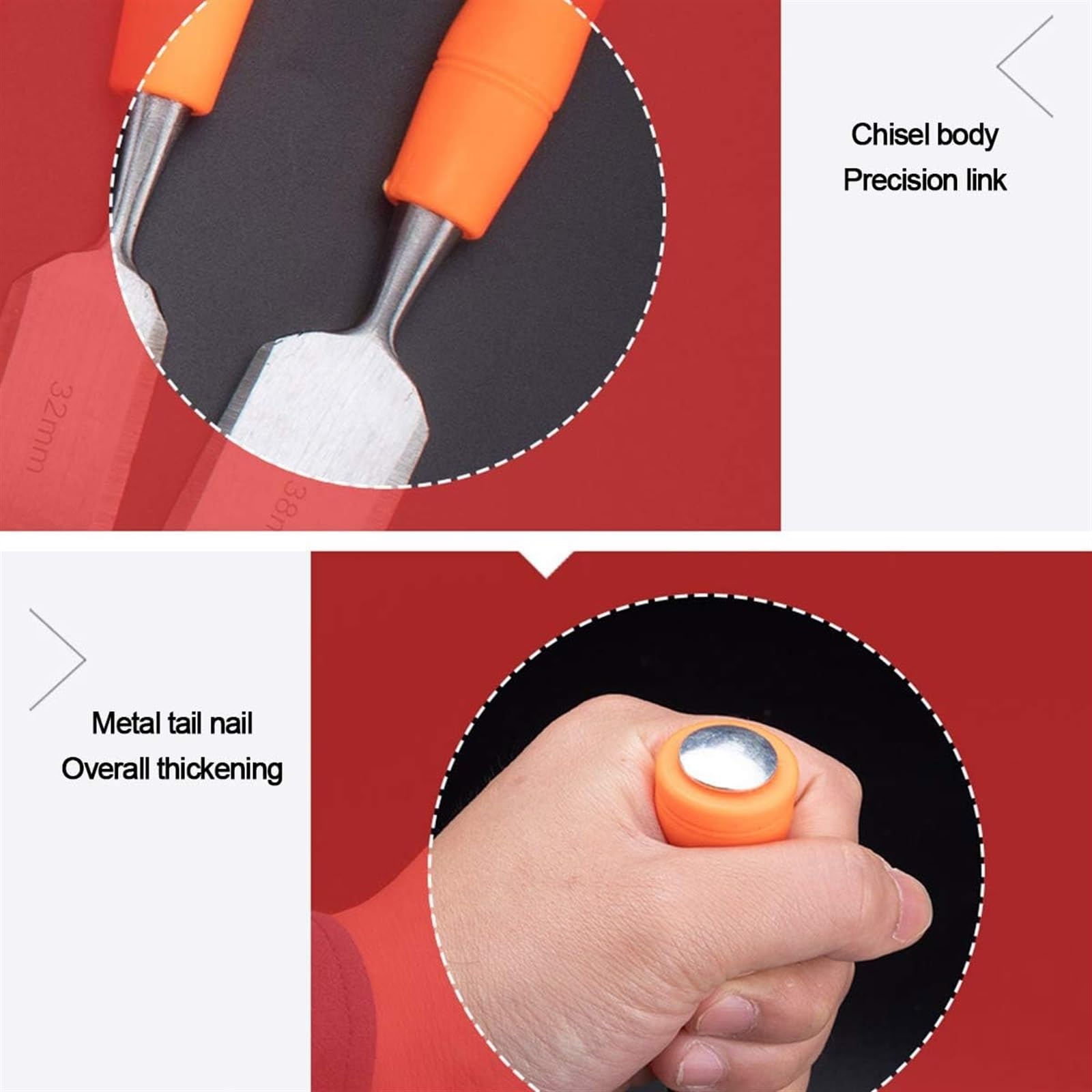 Cincel, Construcción de Cincel de Madera para Tallar Cinceles, Mangos Dearre Suave con Martillo de Alto Impacto, Herramientas con Extremo de Acero para Carpintería, Juego de 4 Piezas
