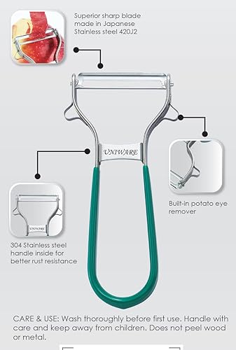 Hoja dentada de doble filo, pelador recto de acero inoxidable de gran calidad con removedor de ojos de papa integrado (forma de Y)