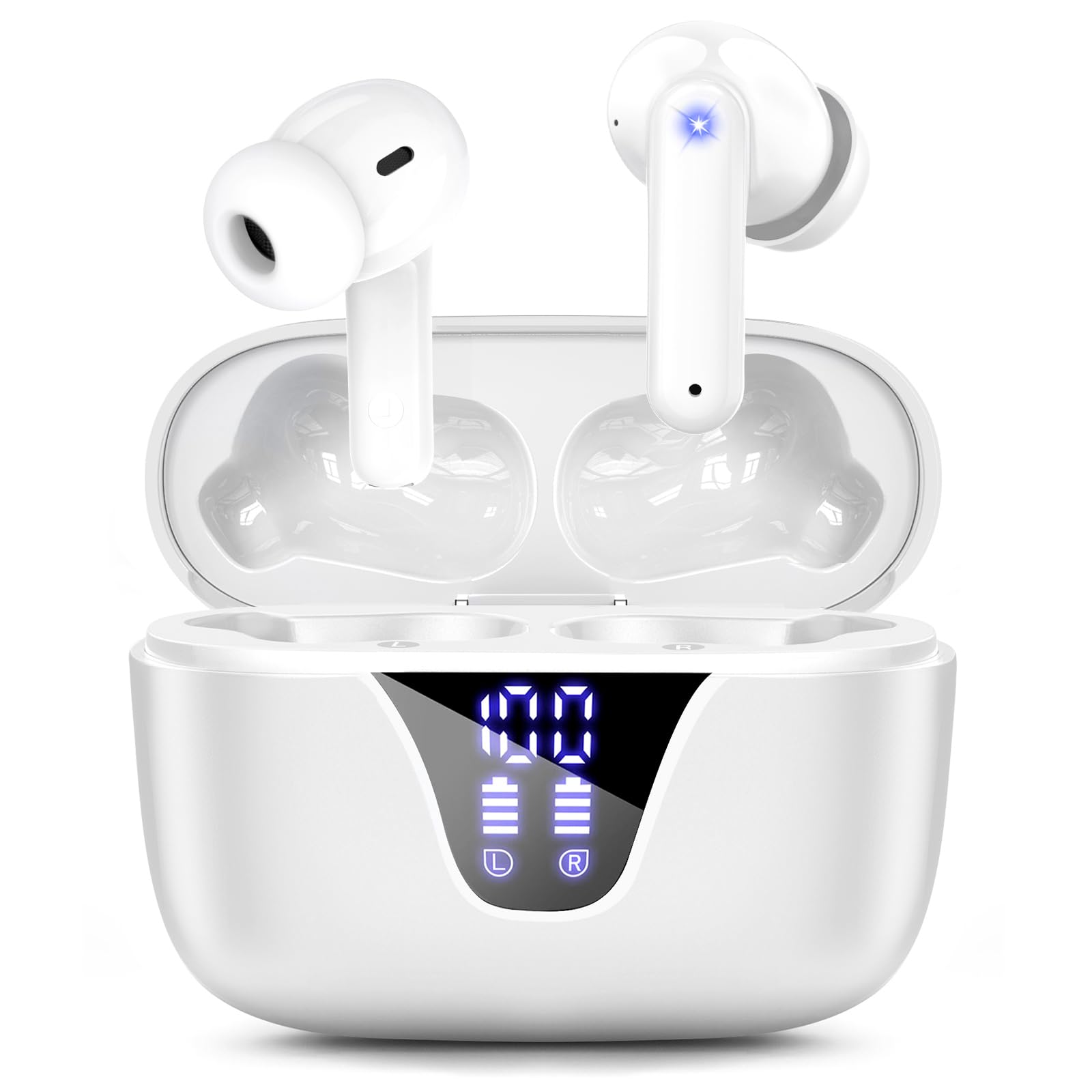 ZIUTYWireless Earbuds Bluetooth Headphones, 50H Playtime Ear Buds with Mic, LED Digital Display Charging Case, IPX7 Waterproof, Deep Bass Stereo, in-Ear Earphone for iPhone Andriod Phone