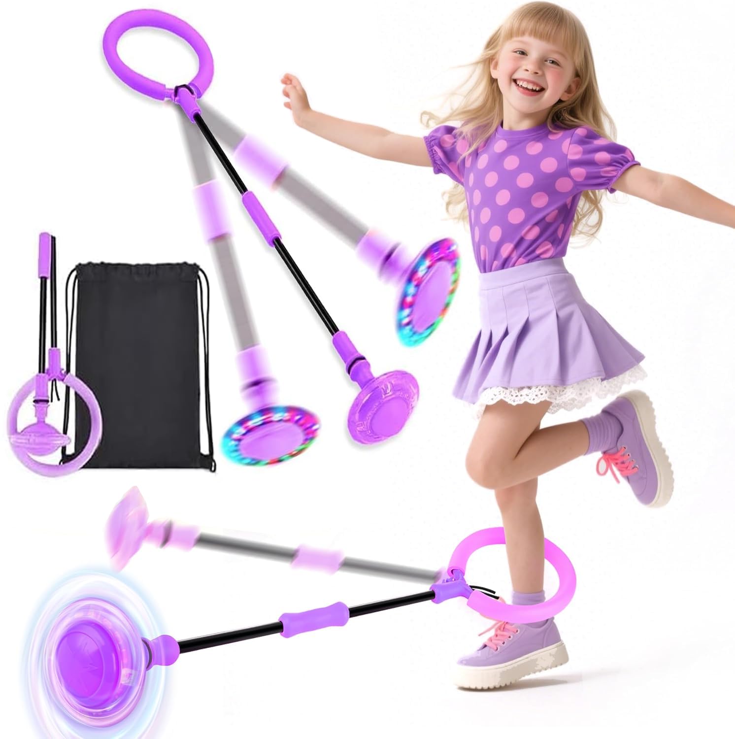 Skip Ball Ankle Toy Children Ring, Foldable Exercise Equipment Flashing Skipping Ball Jumping Ring Swing Ball Sports Toys Skipping Rope for Kids Fitness Ankle Skip Ball Outdoor Activities for Adults